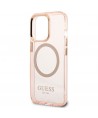 Guess Gold Outline Translucent MagSafe case for iPhone 13 Pro Max - pink