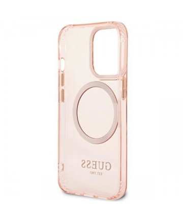 Guess Gold Outline Translucent MagSafe case for iPhone 13 Pro Max - pink