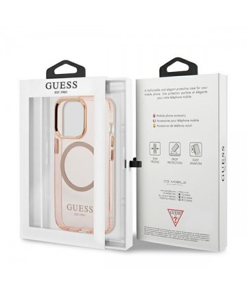 Guess Gold Outline Translucent MagSafe case for iPhone 13 Pro Max - pink