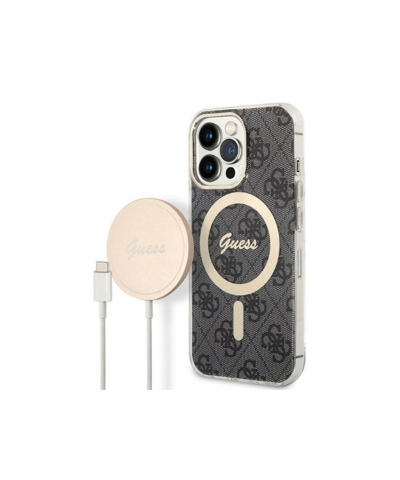 Set Guess GUBPP13LH4EACSK Case+ Charger iPhone 13 Pro black/black hard case 4G Print MagSafe