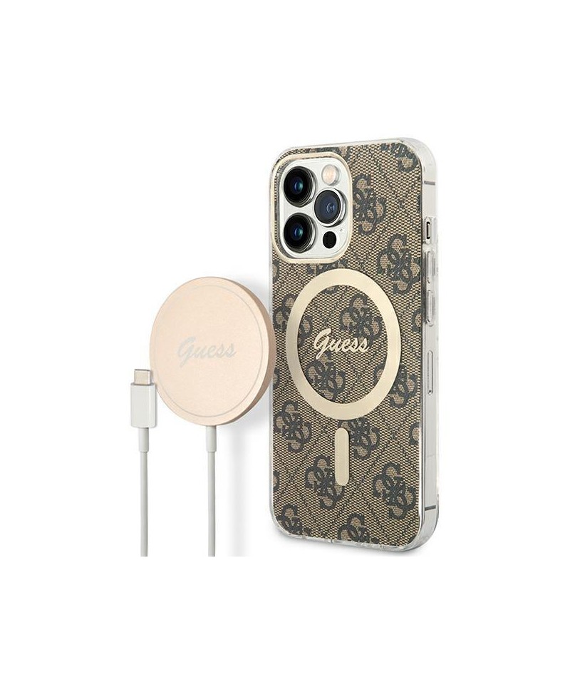 Set Guess GUBPP13LH4EACSW Case+ Charger iPhone 13 Pro brown/brown hard case 4G Print MagSafe