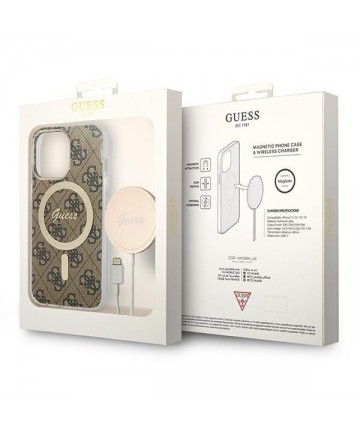 Set Guess GUBPP13LH4EACSW Case+ Charger iPhone 13 Pro brown/brown hard case 4G Print MagSafe