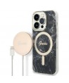 Set Guess GUBPP14LHMEACSK Case+ Charger iPhone 14 Pro 6.1" black/black hard case Marble MagSafe
