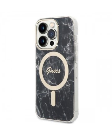 Set Guess GUBPP14LHMEACSK Case+ Charger iPhone 14 Pro 6.1" black/black hard case Marble MagSafe