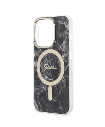 Set Guess GUBPP14LHMEACSK Case+ Charger iPhone 14 Pro 6.1" black/black hard case Marble MagSafe