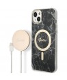 Set Guess GUBPP14SHMEACSK Case+ Charger iPhone 14 6.1" black/black hard case Marble MagSafe