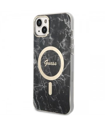 Set Guess GUBPP14SHMEACSK Case+ Charger iPhone 14 6.1" black/black hard case Marble MagSafe