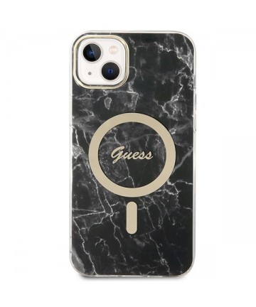 Set Guess GUBPP14SHMEACSK Case+ Charger iPhone 14 6.1" black/black hard case Marble MagSafe