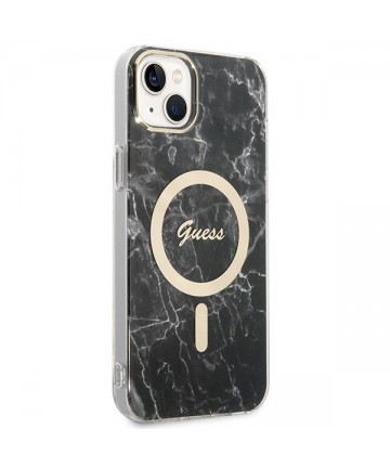 Set Guess GUBPP14SHMEACSK Case+ Charger iPhone 14 6.1" black/black hard case Marble MagSafe