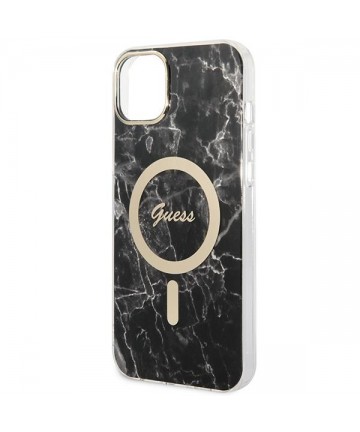 Set Guess GUBPP14SHMEACSK Case+ Charger iPhone 14 6.1" black/black hard case Marble MagSafe