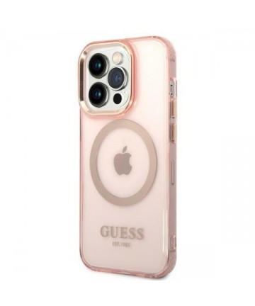 Guess GUHMP14LHTCMP iPhone 14 Pro 6.1" pink/pink hard case Gold Outline Translucent MagSafe