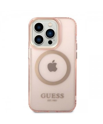 Guess GUHMP14LHTCMP iPhone 14 Pro 6.1" pink/pink hard case Gold Outline Translucent MagSafe