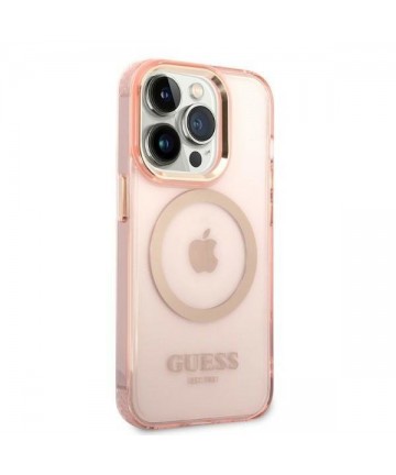 Guess GUHMP14LHTCMP iPhone 14 Pro 6.1" pink/pink hard case Gold Outline Translucent MagSafe
