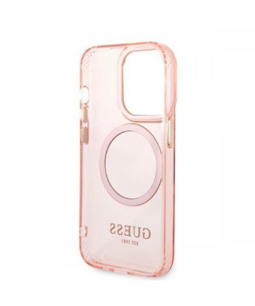 Guess GUHMP14LHTCMP iPhone 14 Pro 6.1" pink/pink hard case Gold Outline Translucent MagSafe