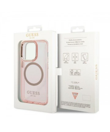 Guess GUHMP14LHTCMP iPhone 14 Pro 6.1" pink/pink hard case Gold Outline Translucent MagSafe