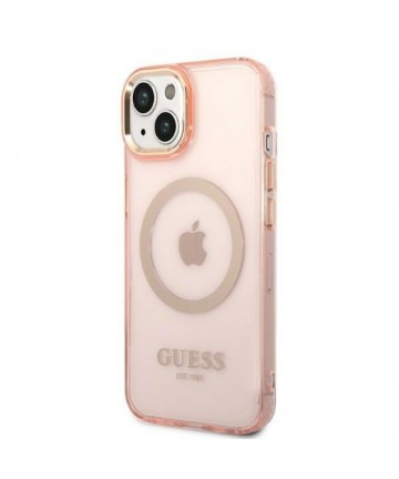 Guess GUHMP14MHTCMP iPhone 14 Plus 6.7" pink/pink hard case Gold Outline Translucent MagSafe