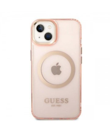 Guess GUHMP14MHTCMP iPhone 14 Plus 6.7" pink/pink hard case Gold Outline Translucent MagSafe