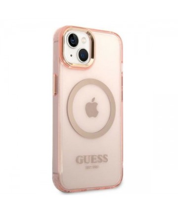 Guess GUHMP14MHTCMP iPhone 14 Plus 6.7" pink/pink hard case Gold Outline Translucent MagSafe