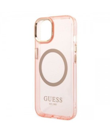 Guess GUHMP14MHTCMP iPhone 14 Plus 6.7" pink/pink hard case Gold Outline Translucent MagSafe