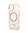 Guess GUHMP14MHTCMP iPhone 14 Plus 6.7" pink/pink hard case Gold Outline Translucent MagSafe