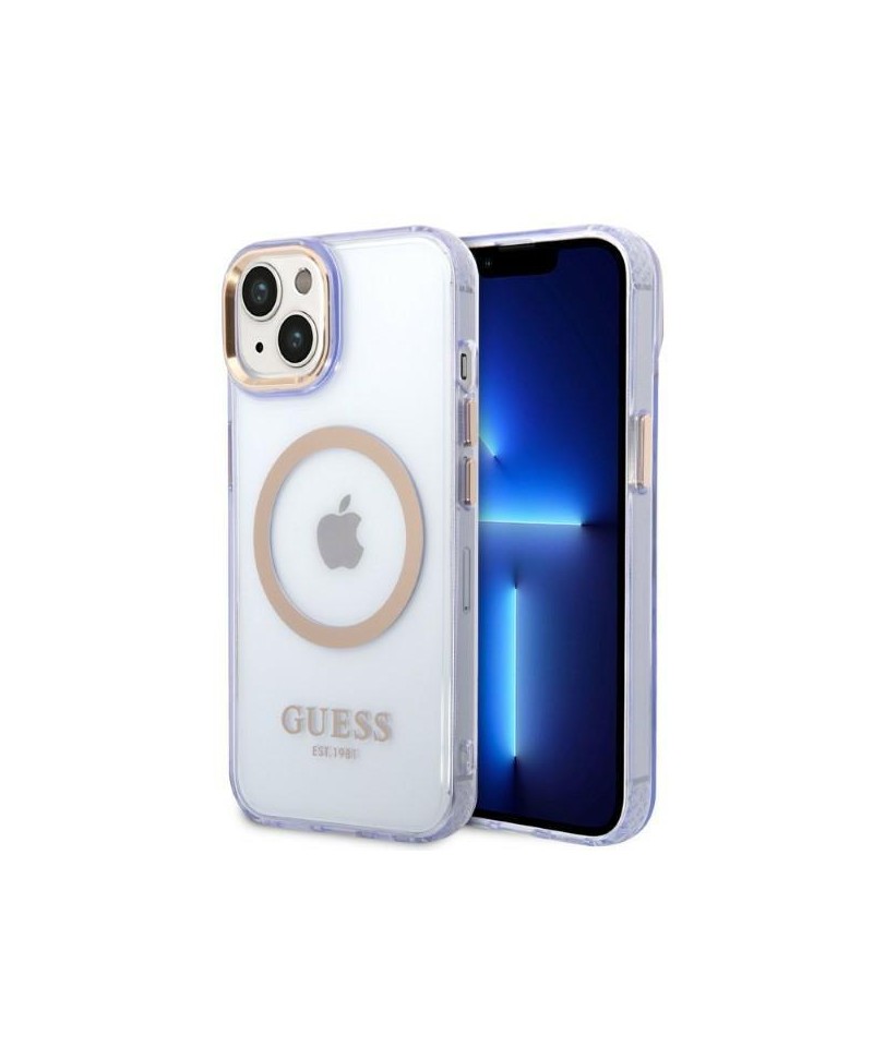 Guess GUHMP14SHTCMU iPhone 14 6.1" purple/purple hard case Gold Outline Translucent MagSafe