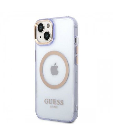 Guess GUHMP14SHTCMU iPhone 14 6.1" purple/purple hard case Gold Outline Translucent MagSafe
