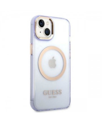 Guess GUHMP14SHTCMU iPhone 14 6.1" purple/purple hard case Gold Outline Translucent MagSafe