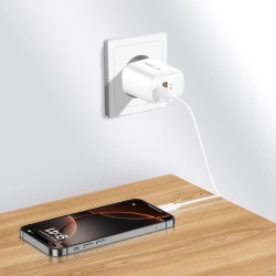 Tech-Protect NCA30 PD 30W QC3.0 USB-A / USB-C Wall Charger + USB-C / Lightning Cable 100cm - White