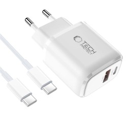 Tech-Protect NCA30 PD 30W QC3.0 USB-A / USB-C Wall Charger + USB-C / USB-C Cable 100cm - White