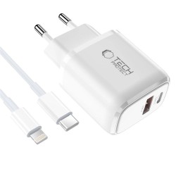Tech-Protect NCA20 PD 20W QC3.0 USB-A / USB-C Wall Charger + USB-C / Lightning Cable 100cm - White