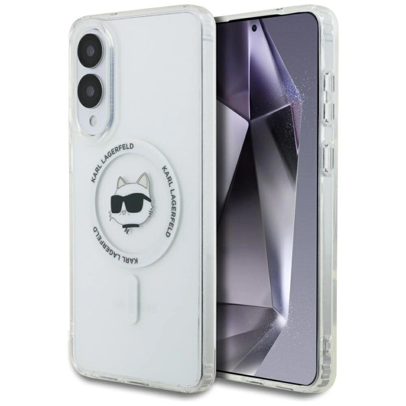 Karl Lagerfeld Button Choupette Head Printed Logo MagSafe Case for Samsung Galaxy S25 Edge - White