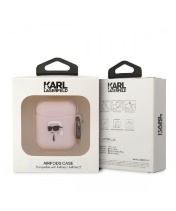 Karl Lagerfeld KLA2RUNIKP AirPods 1/2 cover pink/pink Silicone Karl Head 3D
