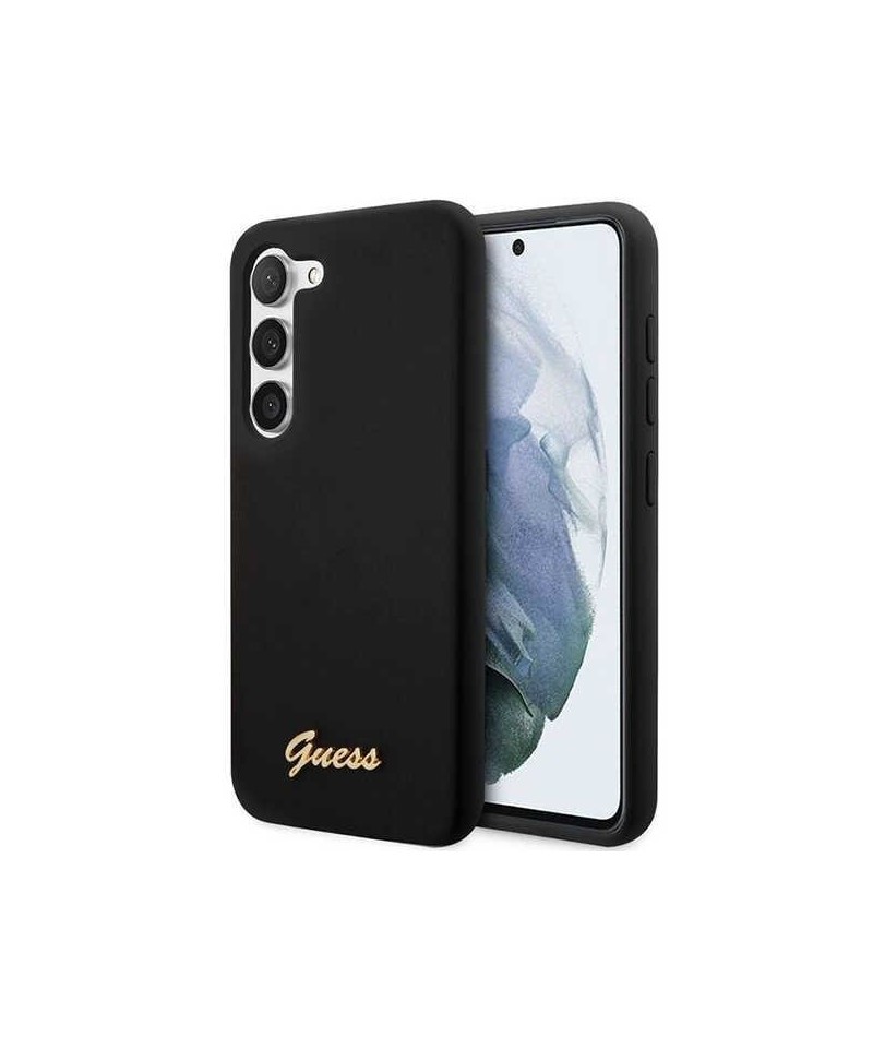 Guess GUHCS23MSLSMK S23+ S916 black/black hardcase Silicone Vintage Gold Logo