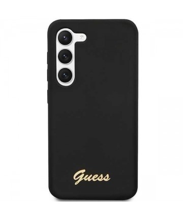 Guess GUHCS23MSLSMK S23+ S916 black/black hardcase Silicone Vintage Gold Logo