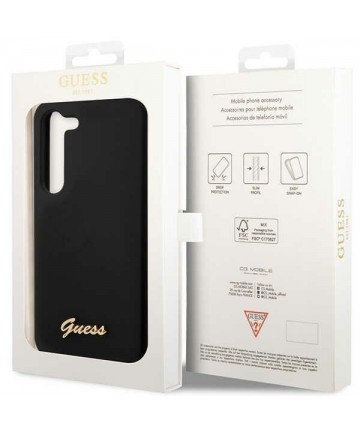 Guess GUHCS23MSLSMK S23+ S916 black/black hardcase Silicone Vintage Gold Logo