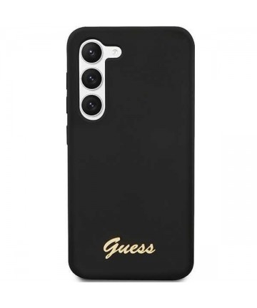 Guess GUHCS23SSLSMK S23 S911 black/black hardcase Silicone Vintage Gold Logo