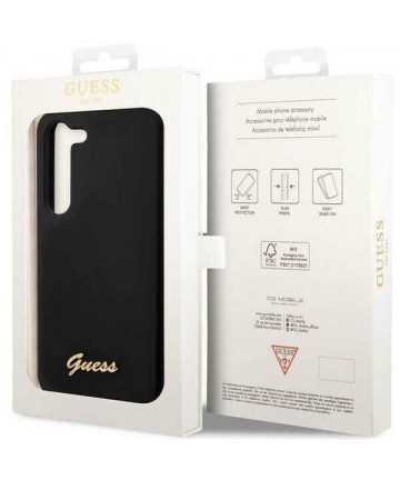 Guess GUHCS23SSLSMK S23 S911 black/black hardcase Silicone Vintage Gold Logo