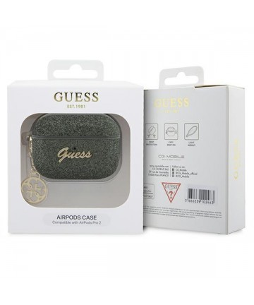 Guess GUAP2GLGSHA AirPods Pro 2 cover green/kaki Glitter Flake 4G Charm