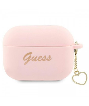 Guess GUAP2LSCHSP AirPods Pro 2 cover pink/pink Silicone Charm Heart Collection