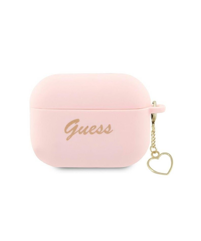 Guess GUAP2LSCHSP AirPods Pro 2 cover pink/pink Silicone Charm Heart Collection