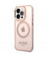 Guess GUHMP14XHTCMP iPhone 14 Pro Max 6.7" pink/pink hard case Gold Outline Translucent MagSafe