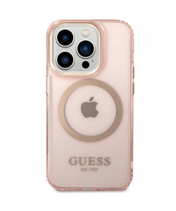 Guess GUHMP14XHTCMP iPhone 14 Pro Max 6.7" pink/pink hard case Gold Outline Translucent MagSafe