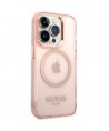 Guess GUHMP14XHTCMP iPhone 14 Pro Max 6.7" pink/pink hard case Gold Outline Translucent MagSafe