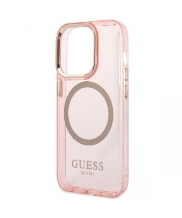 Guess GUHMP14XHTCMP iPhone 14 Pro Max 6.7" pink/pink hard case Gold Outline Translucent MagSafe