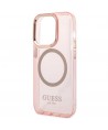 Guess GUHMP14XHTCMP iPhone 14 Pro Max 6.7" pink/pink hard case Gold Outline Translucent MagSafe