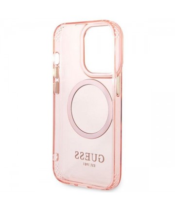 Guess GUHMP14XHTCMP iPhone 14 Pro Max 6.7" pink/pink hard case Gold Outline Translucent MagSafe