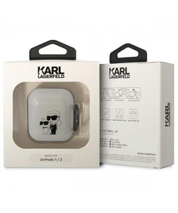 Karl Lagerfeld KLA2HNKCTGT Airpods 1/2 cover transparent Gliter Karl&Choupette