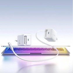 Joyroom JR-TCL06 67W GaN Wall Charger with Built-in Retractable USB-C Cable - White