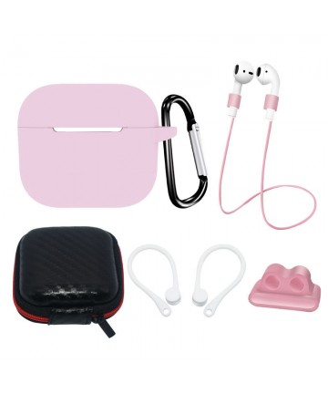 AirPods 3 Silicone Case Set + Case/Ear Hook/Neck Strap/Watch Strap Holder/Carabiner Clasp - pink