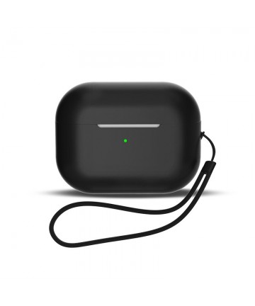 Silicone case for AirPods 1 / AirPods 2 + wrist strap lanyard - black